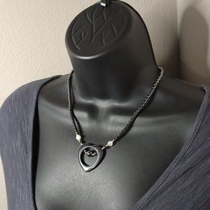 Dark Silver Tone Heart Pendant Necklace 17.5 Inches Long